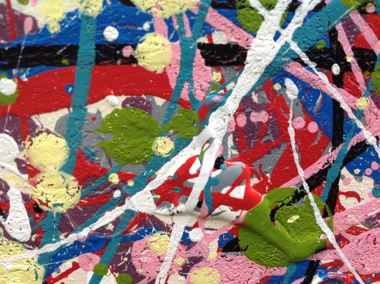 Abstract colourful painting on large stretched canvas - detail