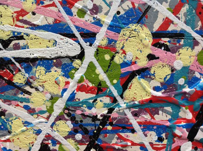 Abstract colourful painting on large stretched canvas - detail