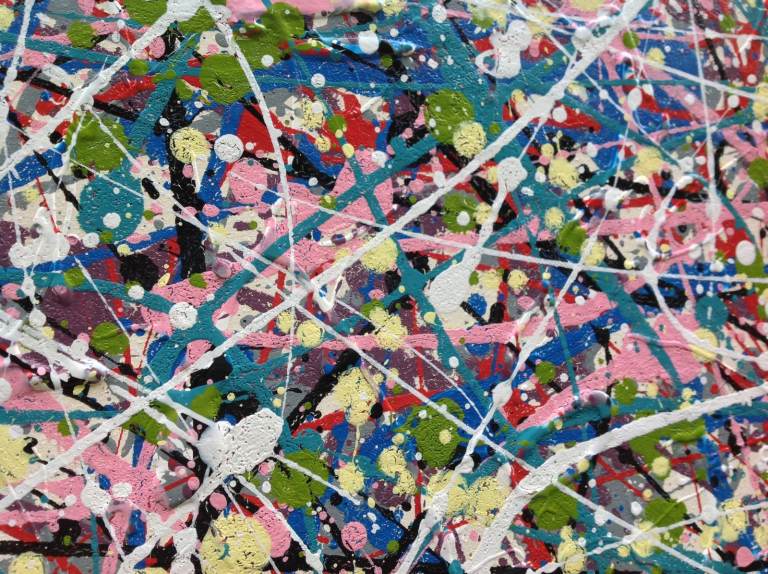 Abstract colourful painting on large stretched canvas - detail