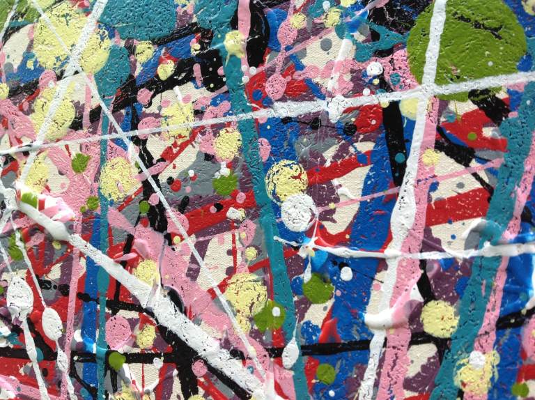 Abstract colourful painting on large stretched canvas - detail