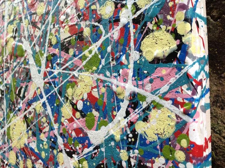 Abstract colourful painting on large stretched canvas - detail
