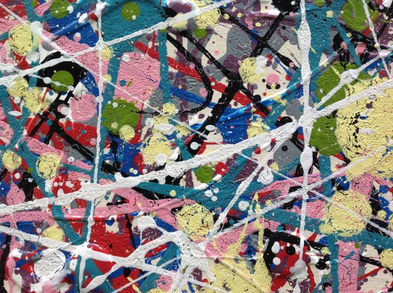 Abstract colourful painting on large stretched canvas - detail