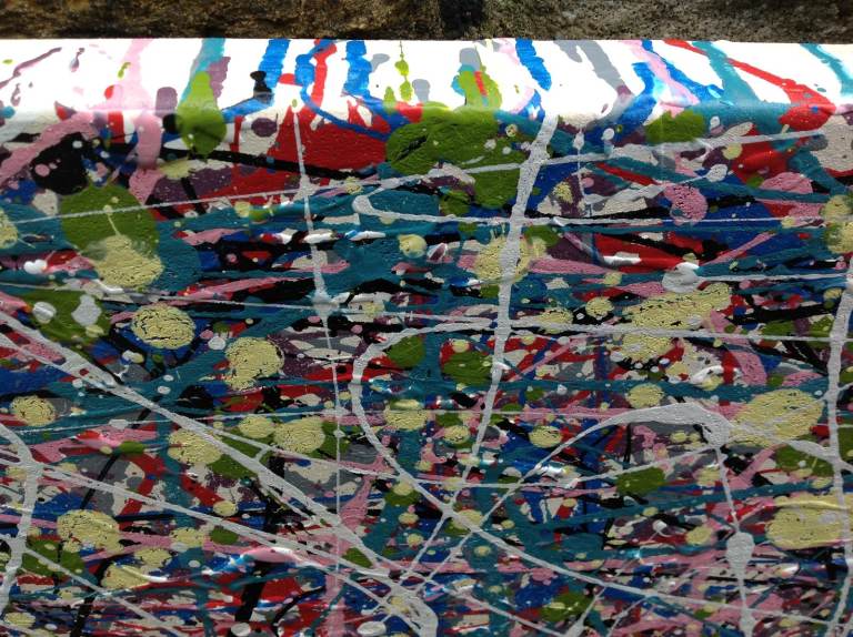 Abstract colourful painting on large stretched canvas - detail