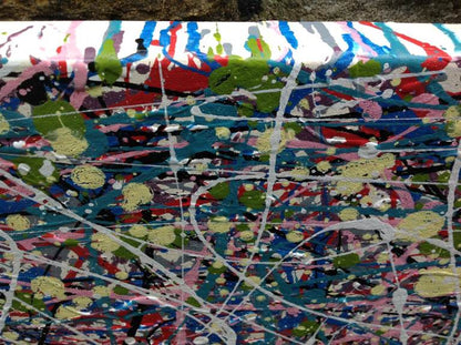 Abstract colourful painting on large stretched canvas - detail