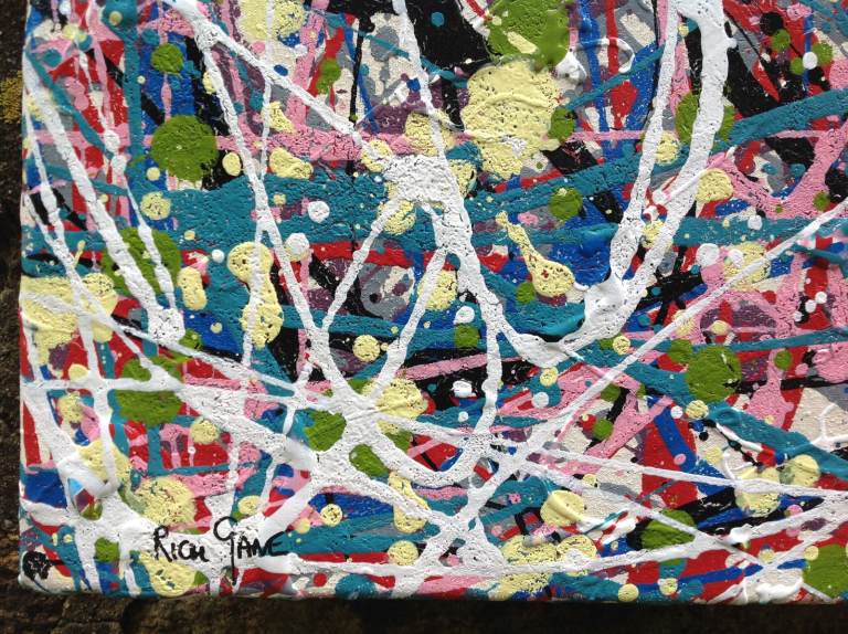 Abstract colourful painting on large stretched canvas - detail