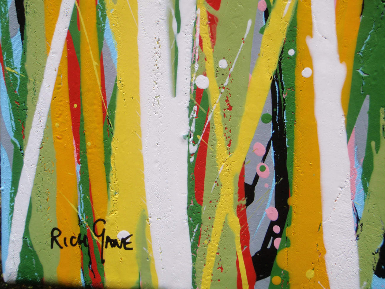 Abstract wall art grass meadow landscape painting on a large 150 cm by 100 cm framed canvas - detail