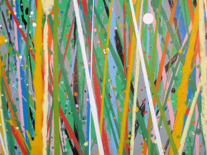 Artistic depiction of grasses swaying in the wind with a blue sky on 150 cm by 100 cm stretched canvas - detail 2