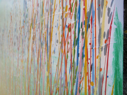 Artistic depiction of grasses swaying in the wind with a blue sky on 150 cm by 100 cm stretched canvas - detail 3
