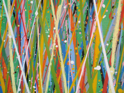 Artistic depiction of grasses swaying in the wind with a blue sky on 150 cm by 100 cm stretched canvas - detail 7