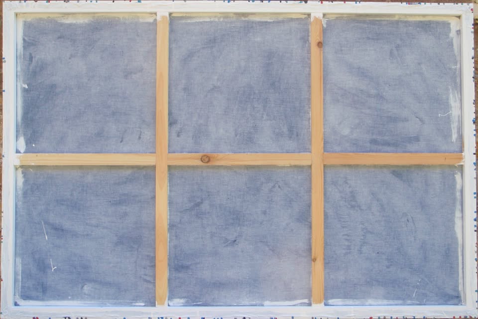 150 by 100 cm hand-painted modern art drip painting on a framed canvas, featuring blue and light brown - back