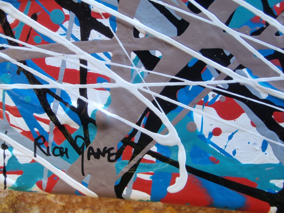 150 by 100 cm hand-painted modern art drip painting on a framed canvas, featuring blue and light brown - detail