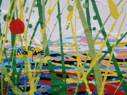 Pale brown and yellow modern art tree painting on huge 150 cm by 100 cm canvas - detail