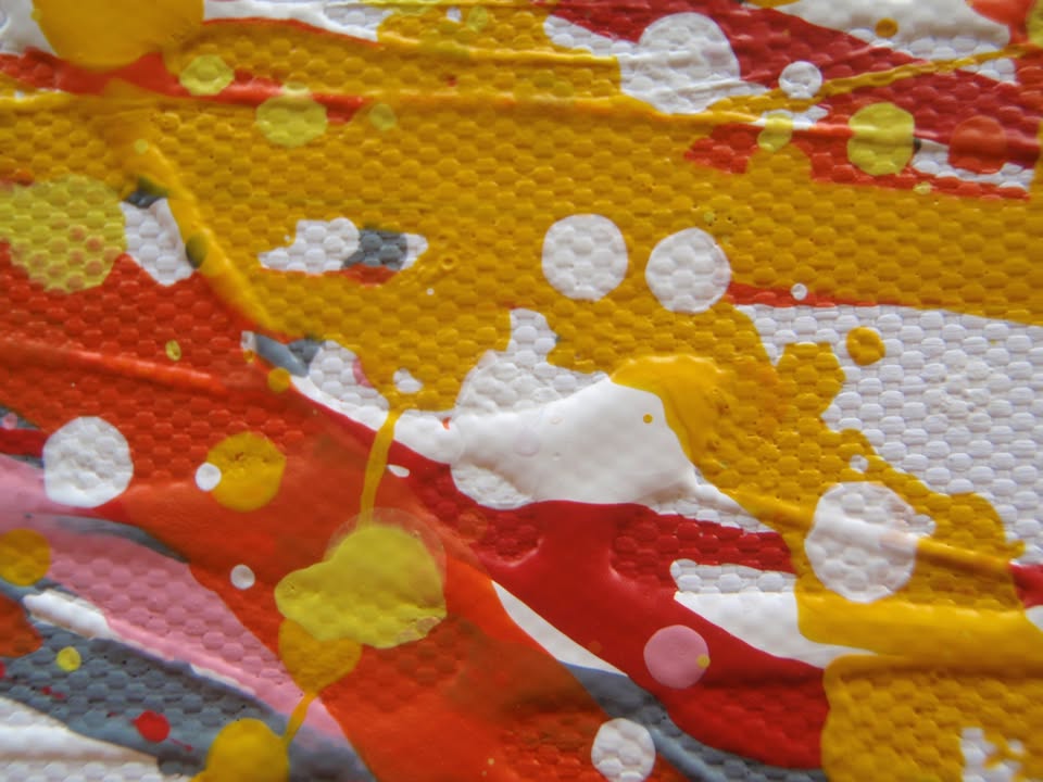 Abstract radial burst artwork with dense radiating lines in yellow, orange, red, and white, creating a textured starburst pattern filling the whole 158 by 112 cm canvas - detail