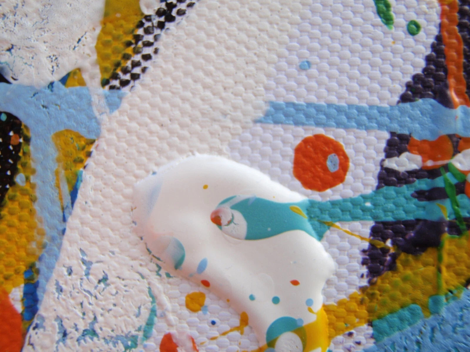 Abstract Wall Art Colourful Blue Drip Painting on an Un-stretched 158cm by 112cm Canvas - detail 5