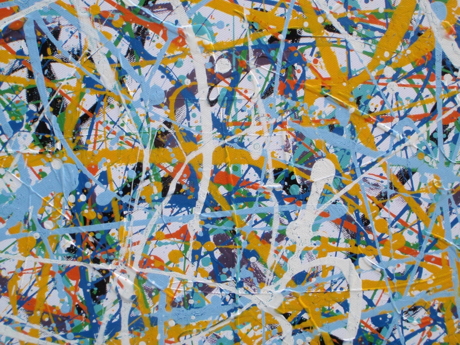 Abstract Wall Art Colourful Blue Drip Painting on an Un-stretched 158cm by 112cm Canvas - detail 6