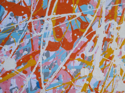 A huge abstract portrait painting of a man showing his head and neck, in a very colourful modern art style, on an un-stretched 159 cm by 112 cm canvas - detail