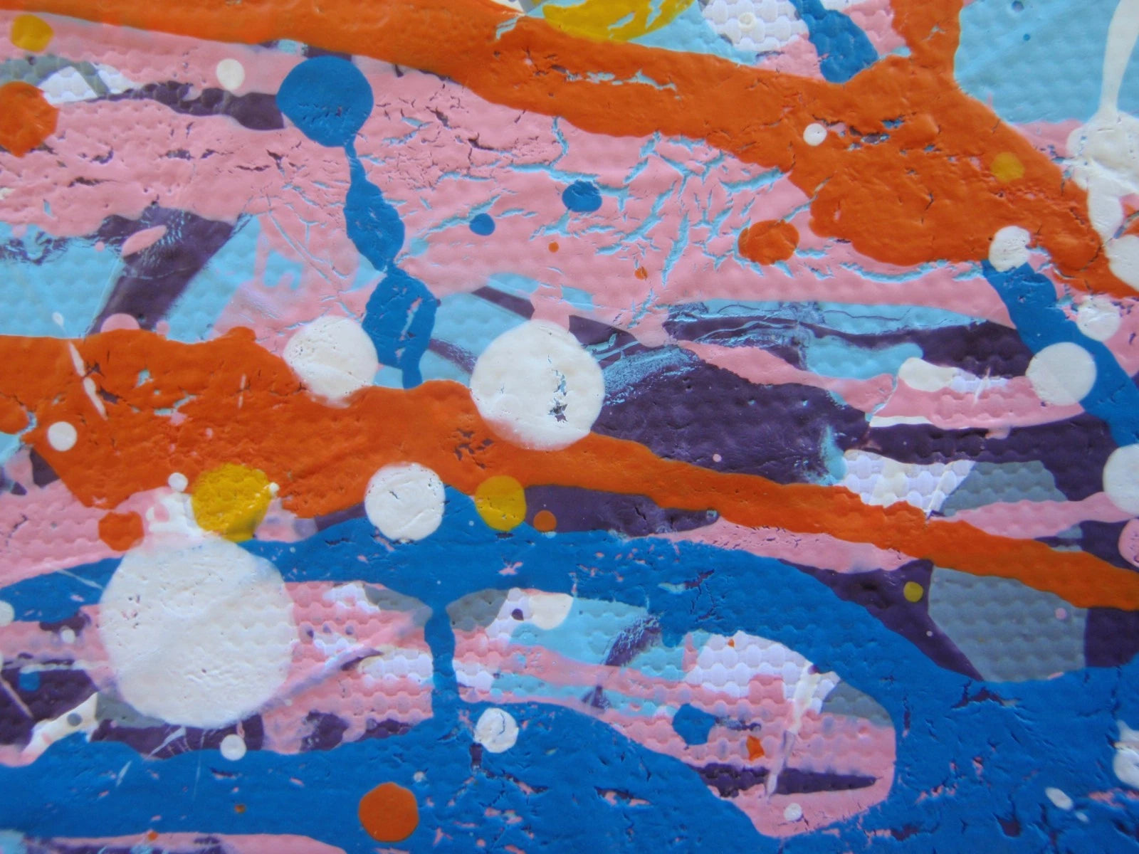 A huge abstract portrait painting of a man showing his head and neck, in a very colourful modern art style, on an un-stretched 159 cm by 112 cm canvas - detail