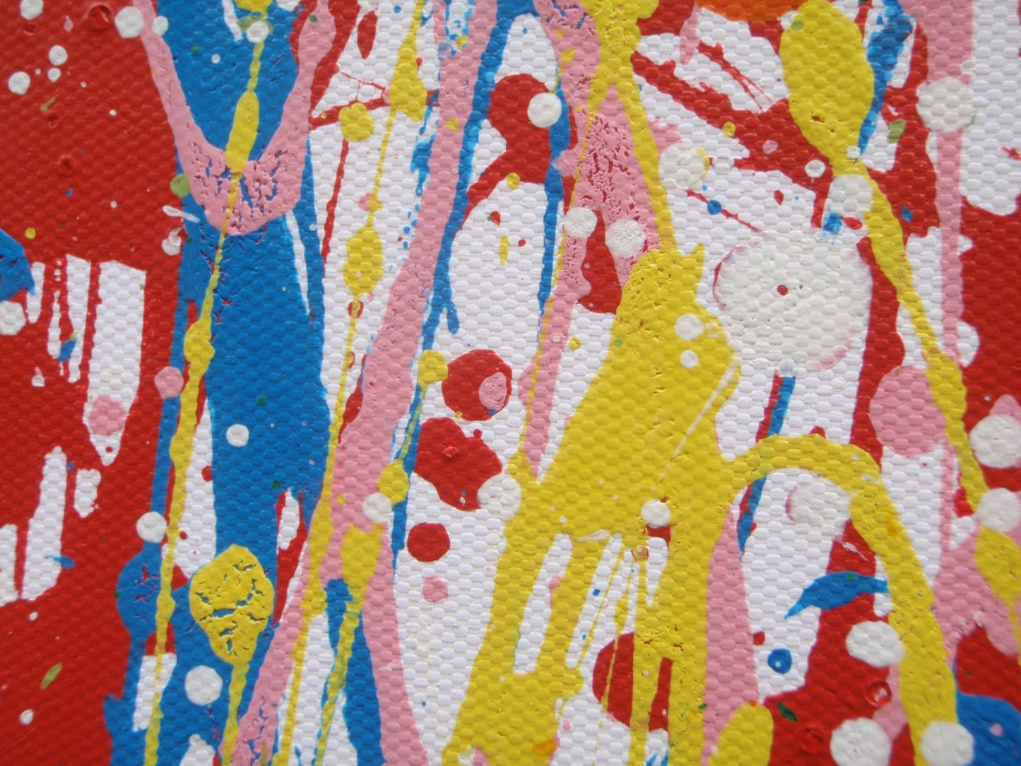 Colourful abstract tree painting with multicoloured leaves on a white background - detail