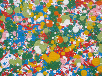 Colourful abstract tree painting with multicoloured leaves on a white background - detail