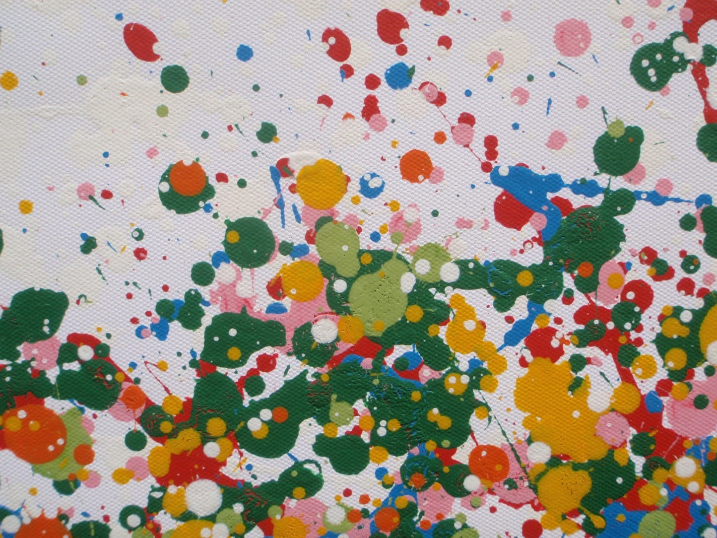 Colourful abstract tree painting with multicoloured leaves on a white background - detail