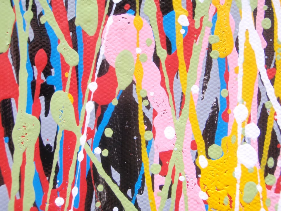 Colourful abstract tree painting on a white background on a really big 159 by 112 cm canvas - detail