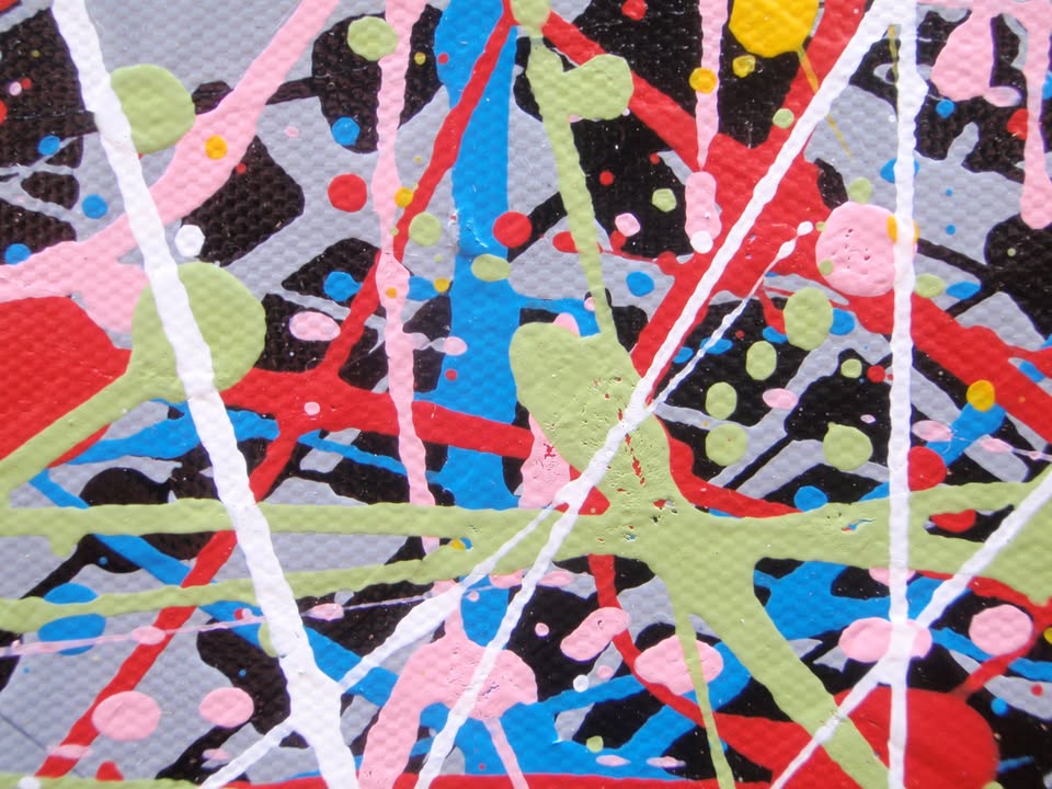 Colourful abstract tree painting on a white background on a really big 159 by 112 cm canvas - detail