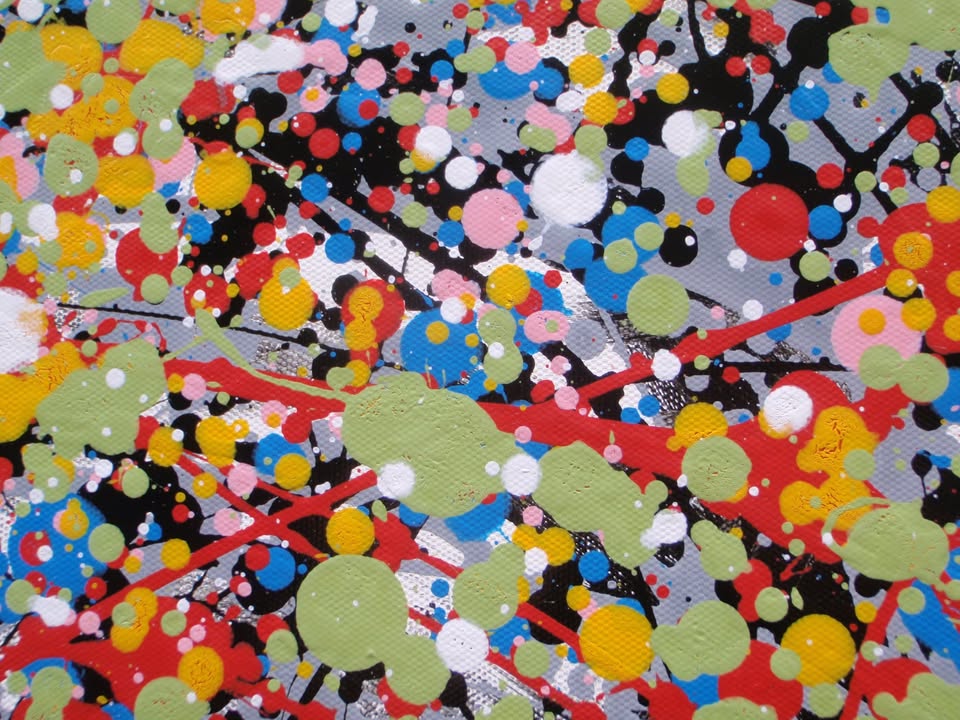 Colourful abstract tree painting on a white background on a really big 159 by 112 cm canvas - detail