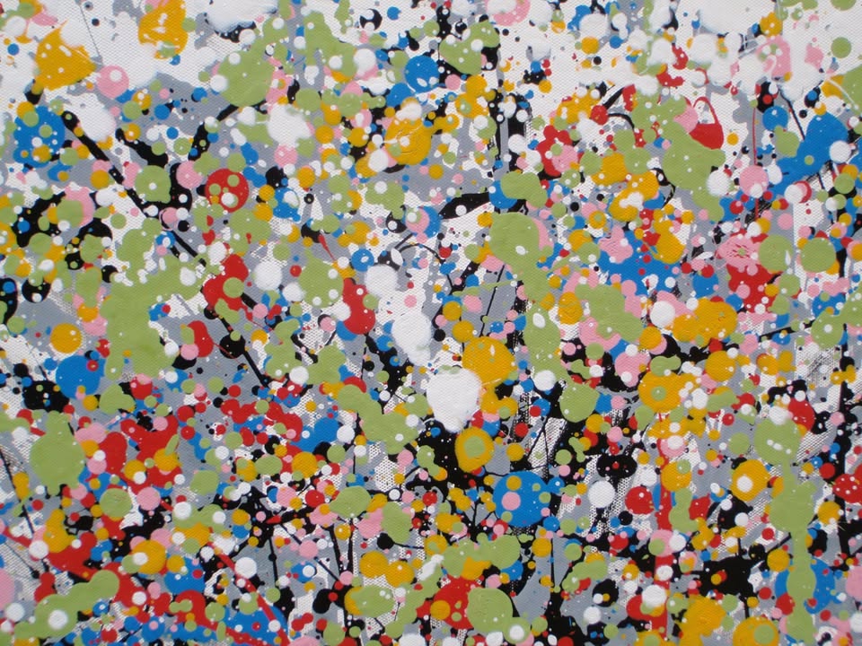 Colourful abstract tree painting on a white background on a really big 159 by 112 cm canvas - detail