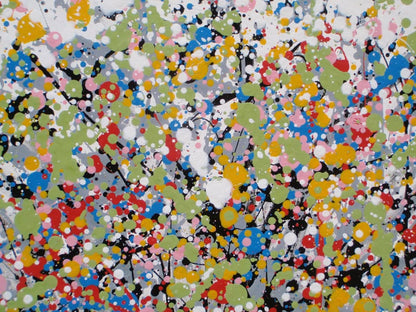 Colourful abstract tree painting on a white background on a really big 159 by 112 cm canvas - detail