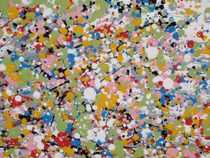 Colourful abstract tree painting on a white background on a really big 159 by 112 cm canvas - detail