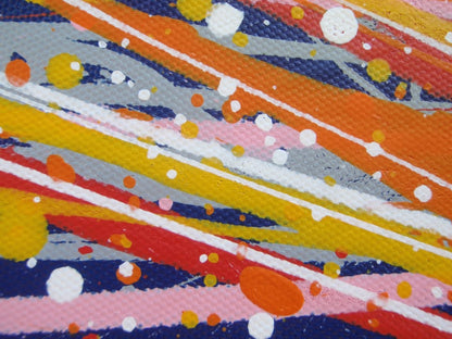 Modern art painting showing a burst of colourful rays of light from a central star against a dark blue sky - detail