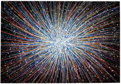 Original Very Big Blue Star 160x112cm Canvas Painting - Large Modern Abstract Wall Art Sun - full view