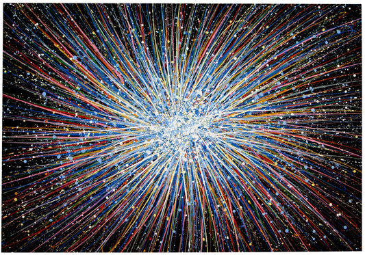 Original Very Big Blue Star 160x112cm Canvas Painting - Large Modern Abstract Wall Art Sun - full view