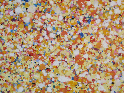 Huge 244 cm by 112cm abstract wall art original dot and spot sunset painting on un-stretched canvas - detail