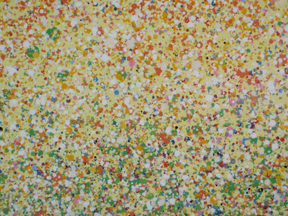 Huge 244 cm by 112cm abstract wall art original dot and spot sunset painting on un-stretched canvas - detail