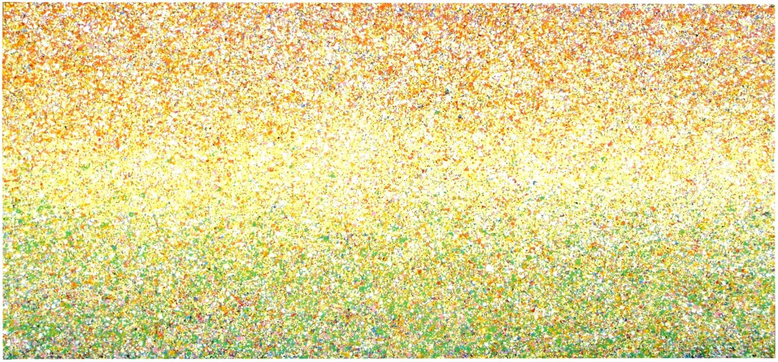 Huge 244 cm by 112cm abstract wall art original dot and spot sunset painting on un-stretched canvas - full view
