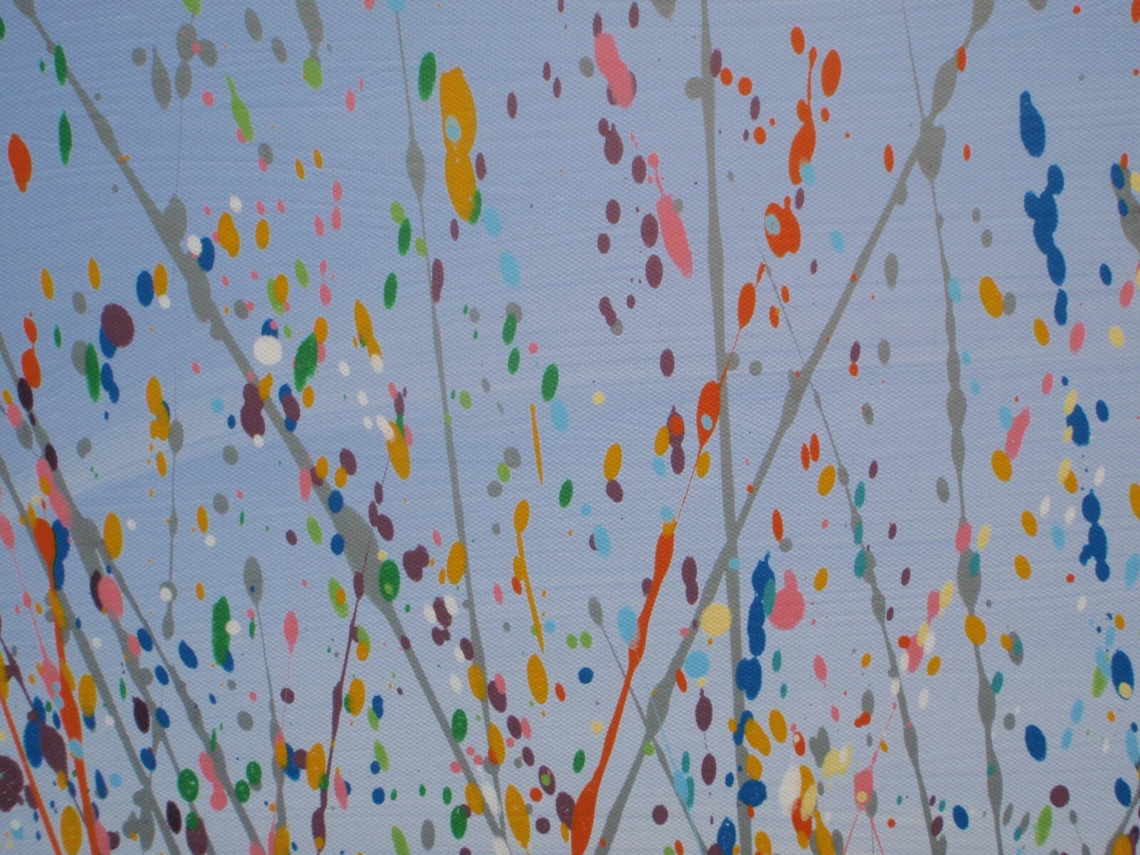 Painting close-up: Colourful abstract pattern on a light blue background