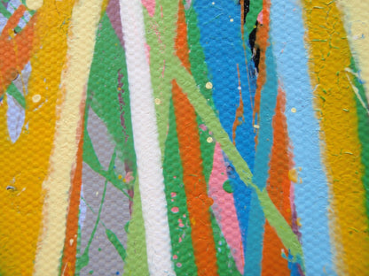 Close-up of colorful textured fabric with multicolour pattern - painting detail