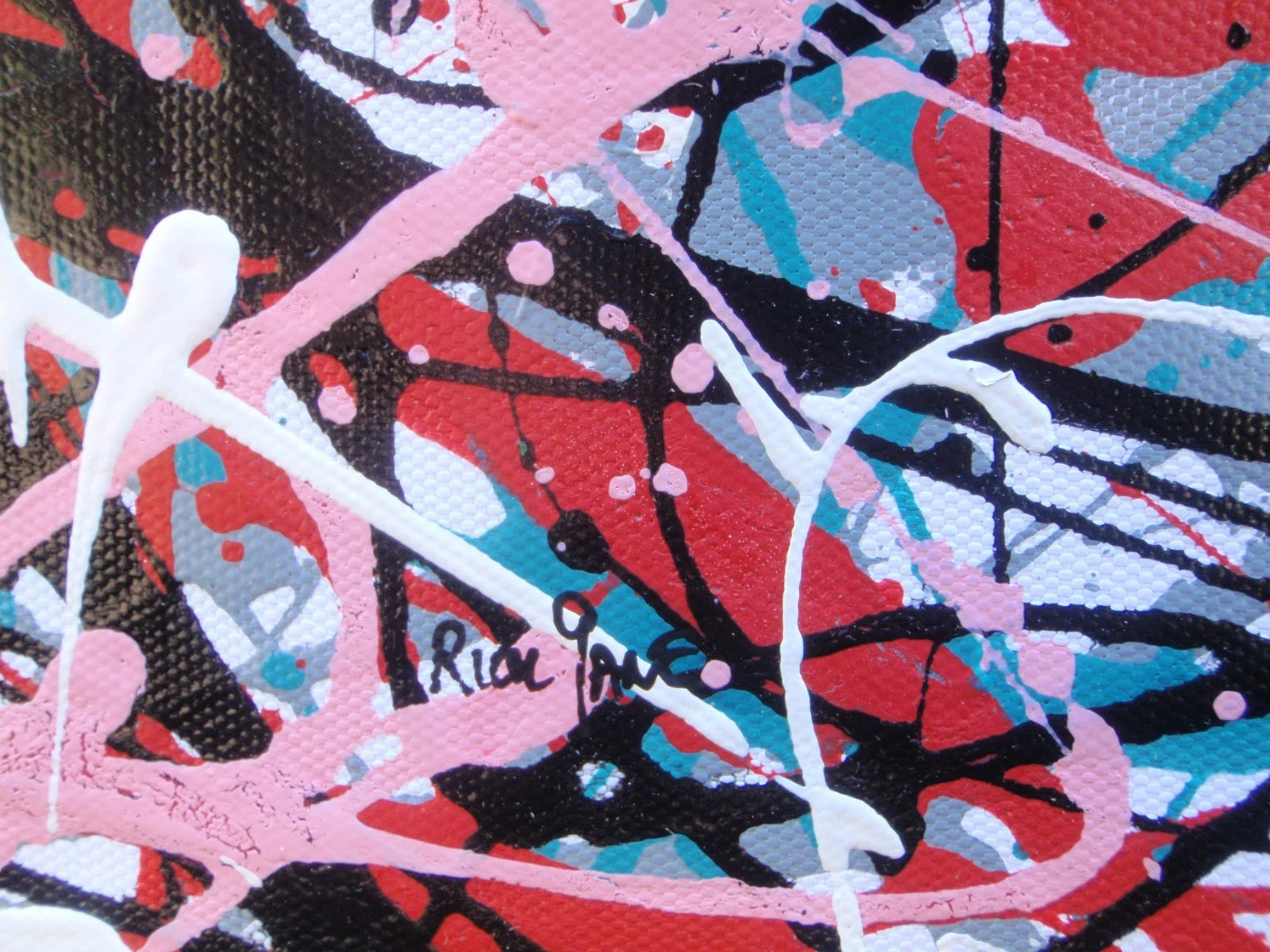 Pink Black Huge Abstract Very Big Modern Landscape Painting on 250x112cm Canvas - Detail