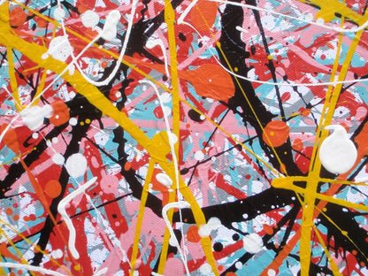 Huge modern art drip painting on 250 by 112 cm un-stretched canvas - detail