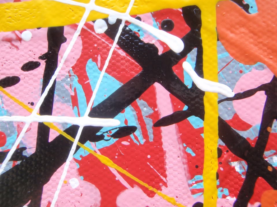 Huge modern art drip painting on 250 by 112 cm un-stretched canvas - detail
