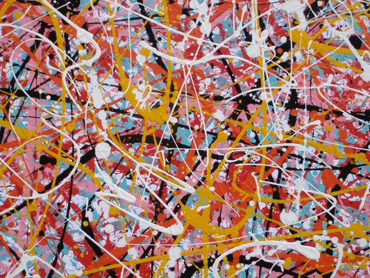 Huge modern art drip painting on 250 by 112 cm un-stretched canvas - detail
