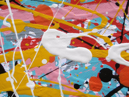 Huge modern art drip painting on 250 by 112 cm un-stretched canvas - detail