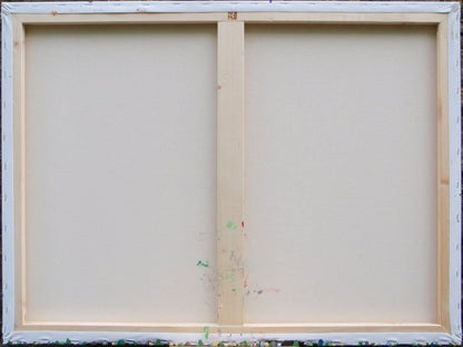 Yellow star painting on 80cm by 60cm stretched canvas - back