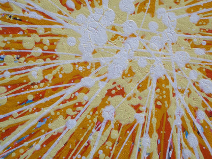 Yellow star painting on 80cm by 60cm stretched canvas - detail