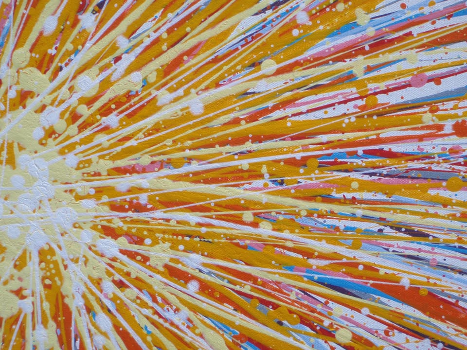 Yellow star painting on 80cm by 60cm stretched canvas - detail