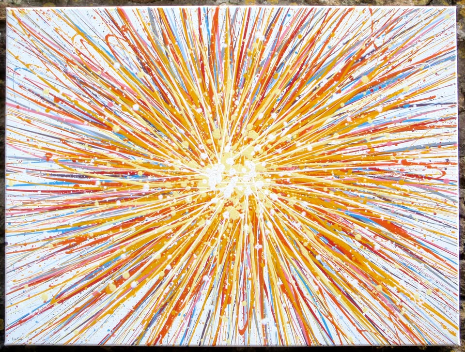 Yellow star painting on 80cm by 60cm stretched canvas - full view