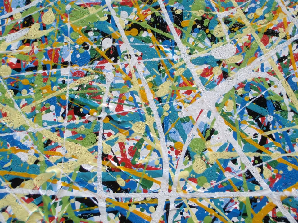 Abstract modern art drip painting on 80 by 60 cm canvas - detail
