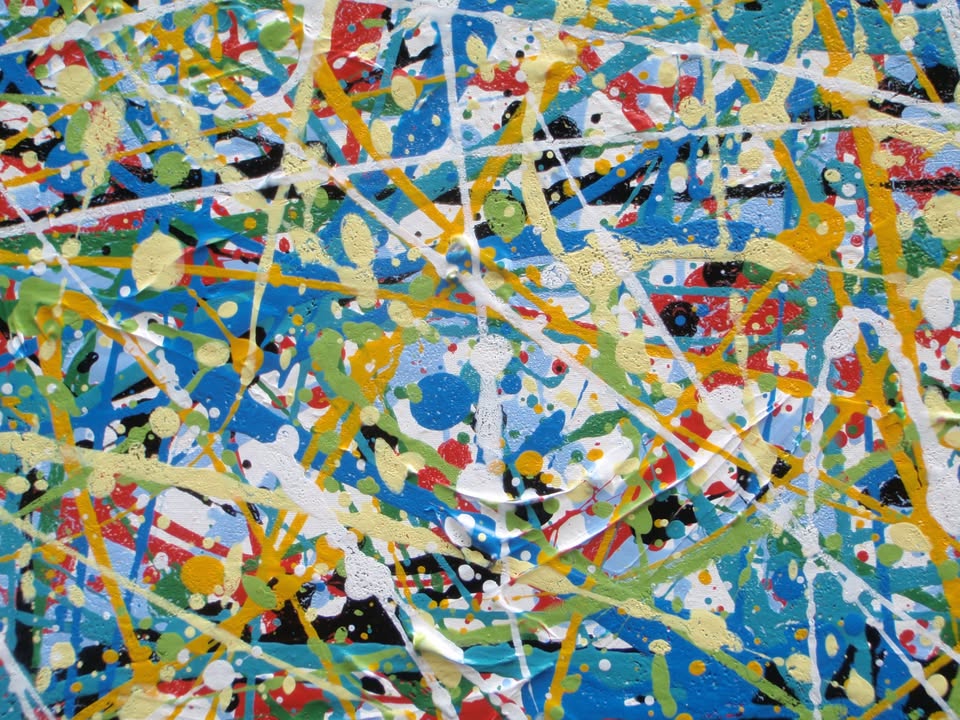 Abstract modern art drip painting on 80 by 60 cm canvas - detail