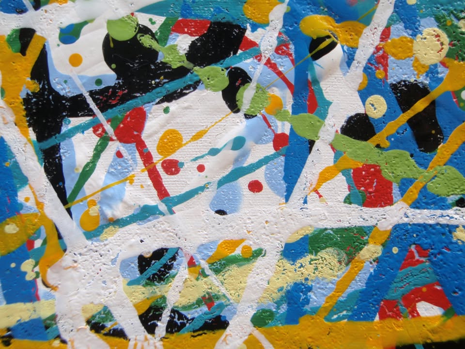 Abstract modern art drip painting on 80 by 60 cm canvas - detail